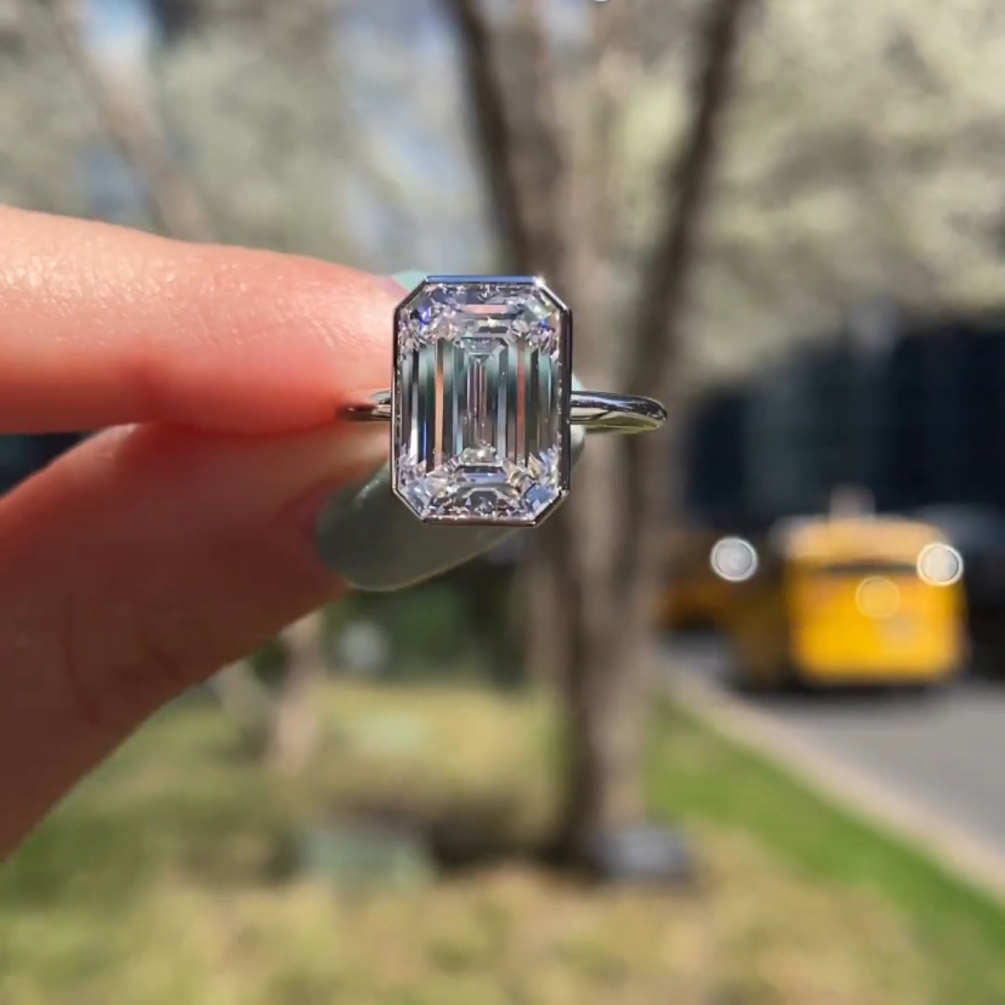 3.80 Ct Colorless Emerald Cut Moissanite Engagement Ring, Three